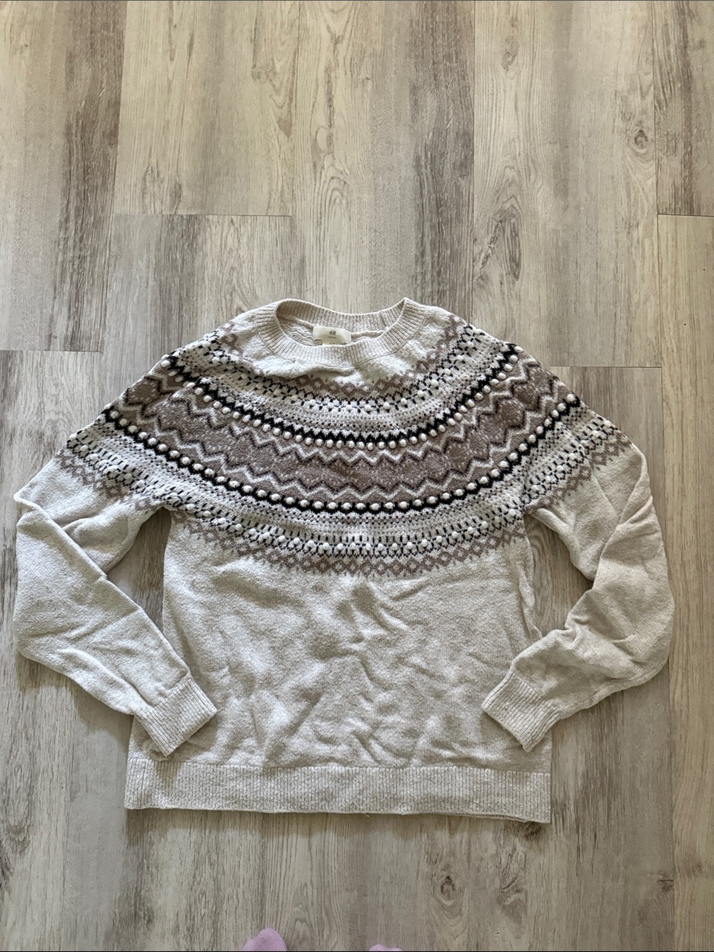 H&M Women’s  Cream Fair Isle Knit Sweater